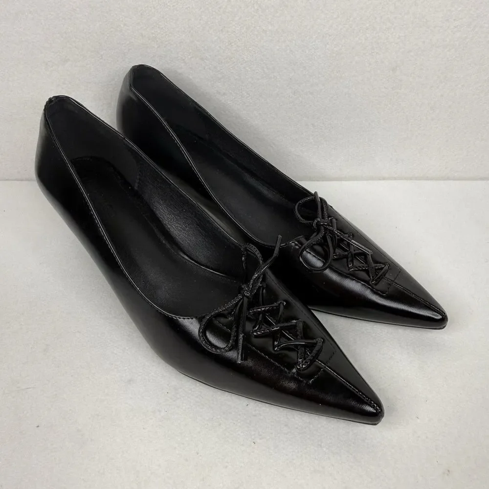 Coutgo Women's Sleek Pointed Toe Dress Pump LaceBlack Heels Size 8 1134